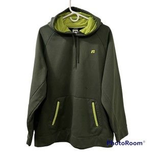 Russell Mens Army Green Fleece Drawstring Hoodie Sweater Jacket Size XLarge